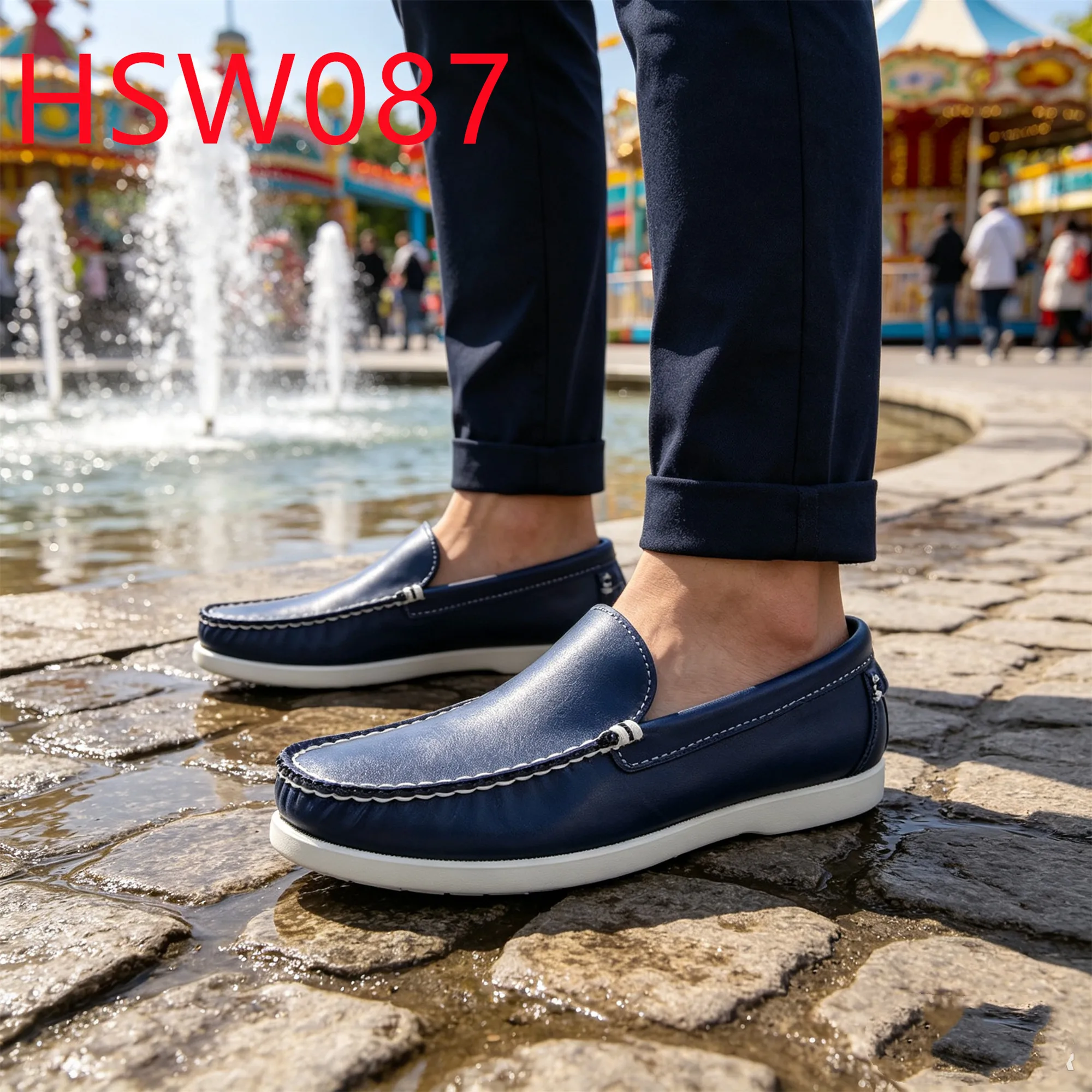 HY,Weekend Outing Not Grind Foot Reduces Odor Hua Singh Boat Shoes Spain Popular Pull on Style Blue Moccasins Shoes HSW087