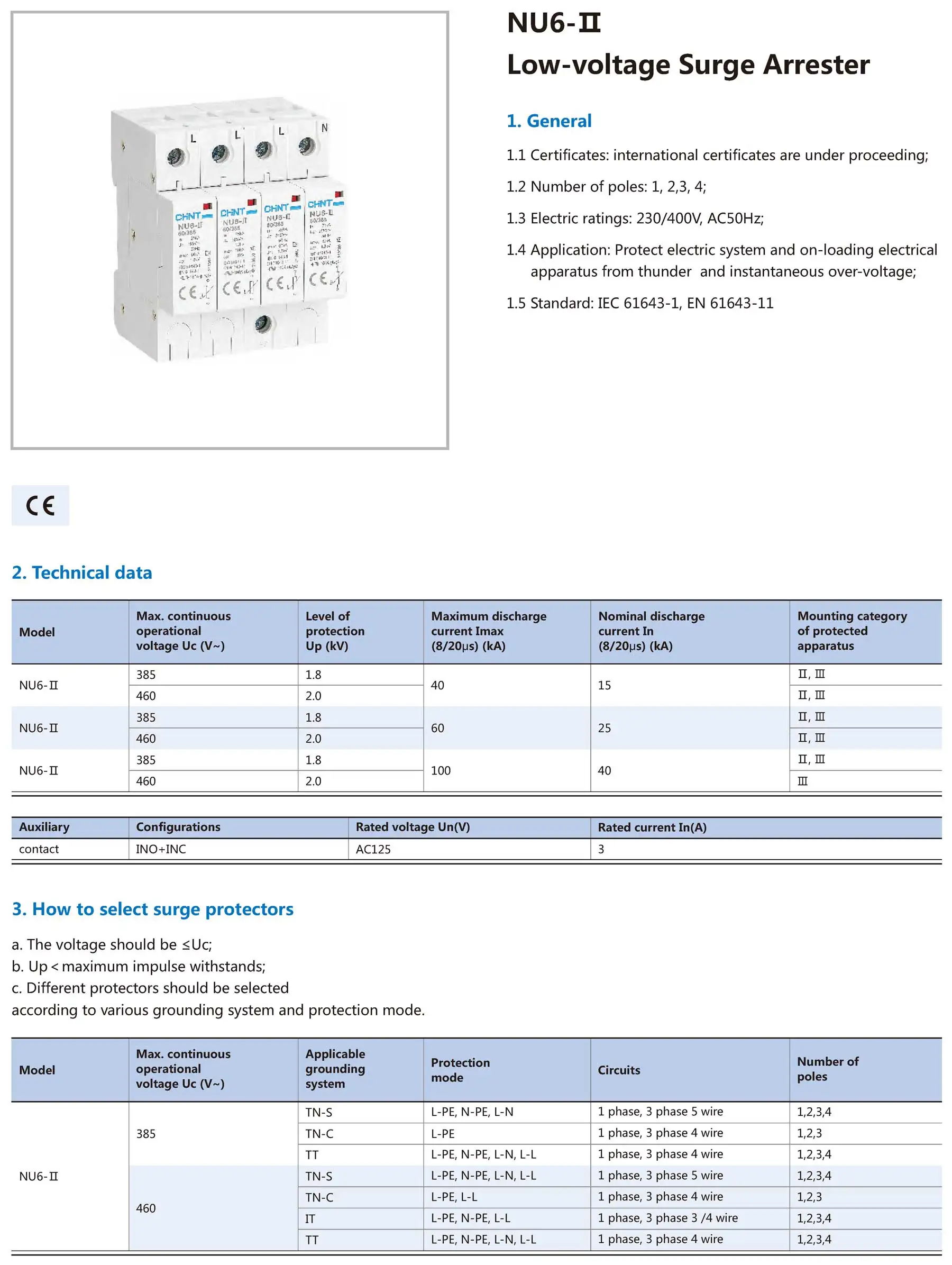 Chint original NU6-II SPD Surge Protector 1P 2P 3P 4P 40kA 60kA 100kA Type 2 T2 Class II 275V 320V 385V 460V Chnt Surge Arrester