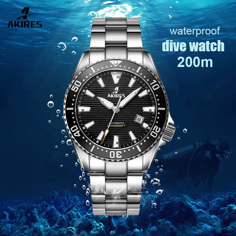 Мужские наручные часы, роскошные фирменные мужские наручные часы Nh35, водостойкие кожаные дорогие водонепроницаемые спортивные часы для дайвинга