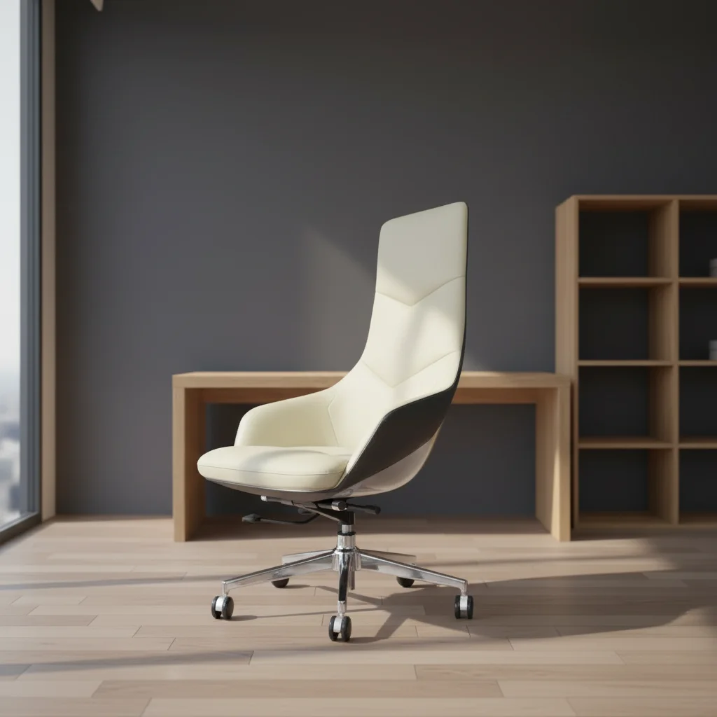 Modern Ergonomic Leather Executive Office Chair with Fixed Armrest and Adjustable Height 2