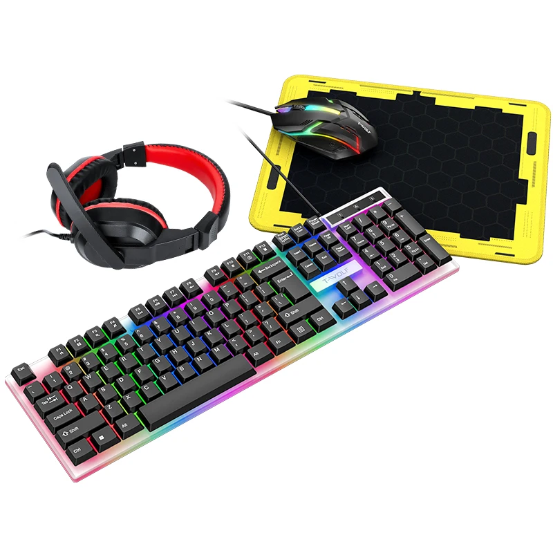 Latest Cheap 4IN1 Gaming Keyboard Combos Teclado Gamer Mechanical Clavier Keyboard Mouse Mousepad Headset Computer Kit