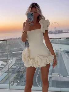 Women White Ruffle Tight Bandage Dress Tube Top Nightclub Sexy Dress Hip Skirt Strapless Ruffle Casual Dresses