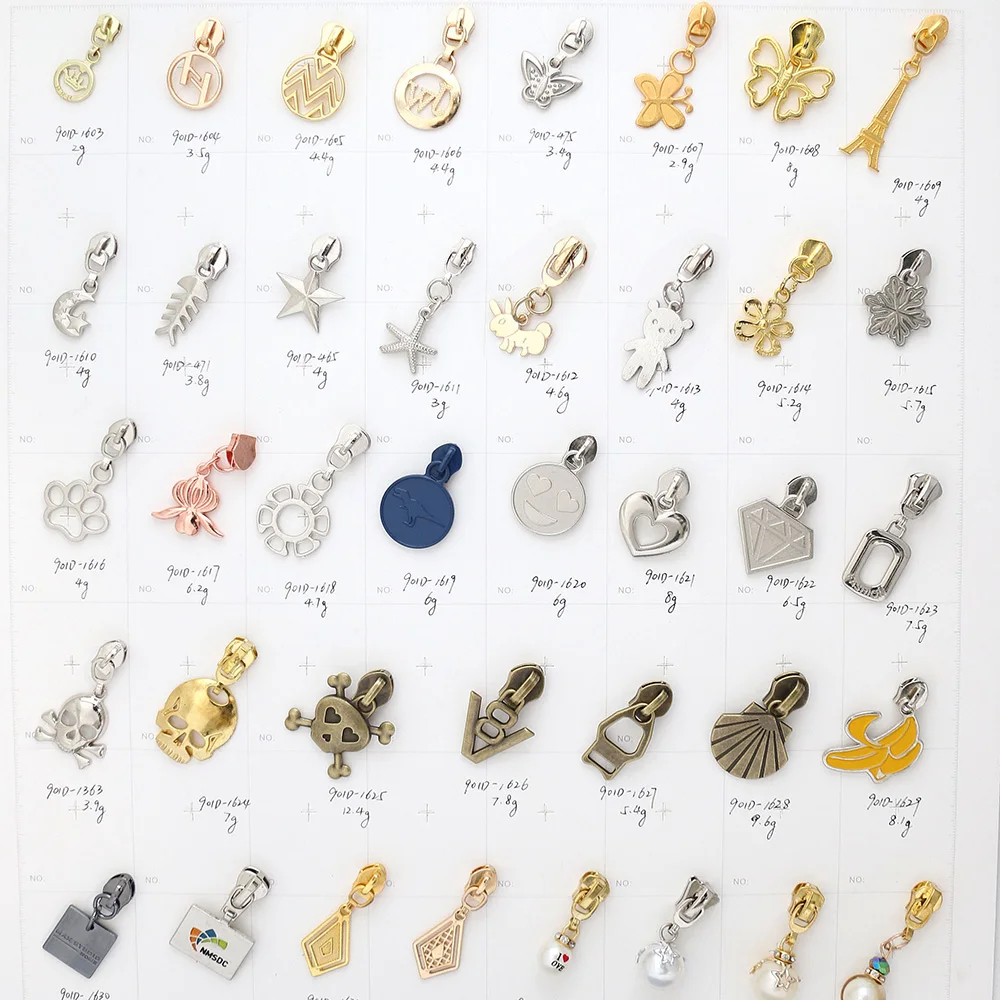 Factory Custom Made Decorative Zipper Pull Zipper Slider Metal Designer Zipper Puller With Logo