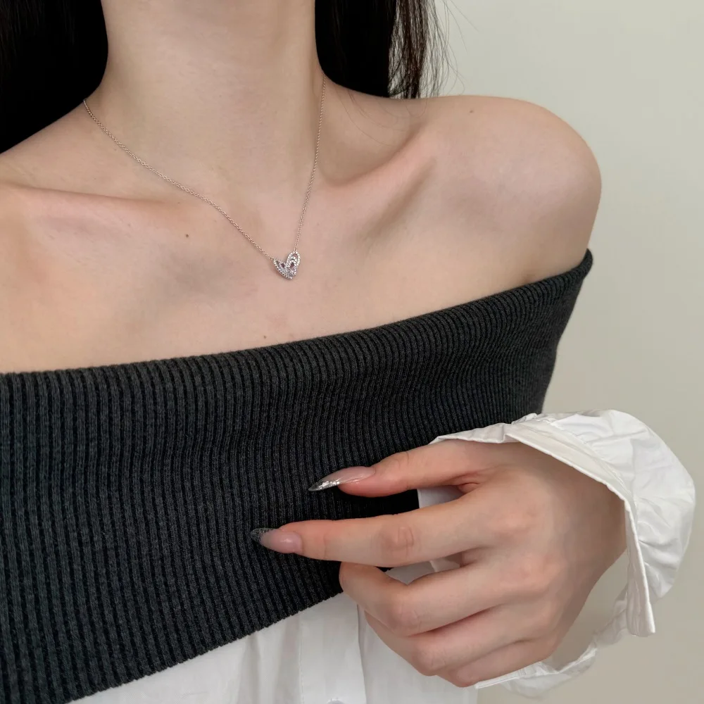 KAKODIY New Designer Boutique Fashion Jewelry 925 Sterling Silver Matte Chain Pink 5A Zirconia Love Pendant Necklace detail 3