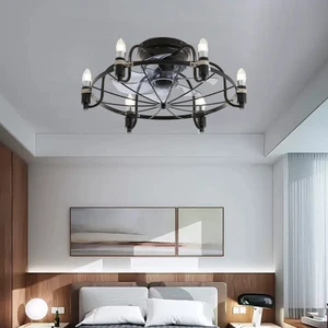 New Design Modern Luxury Indoor Living Room Bedroom Iron Blades DC Motor LED Remote Control Dimmable Decorative Ceiling Fan