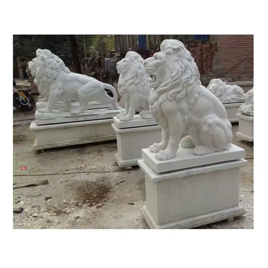 Outdoor Decoration Hand Carving Large Outdoor Stone Garden Lion Sculptures Marble Lion Statues