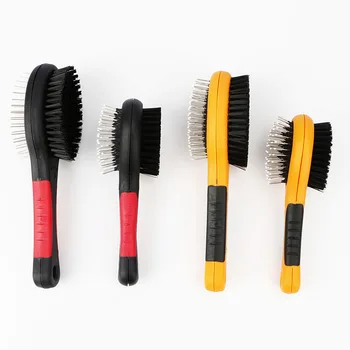 OEM Logo Pet Brush Dog Comb Two sides Shedding Short Hair Removal Stainless Steel  Grooming Hair Pet Comb Dog Products