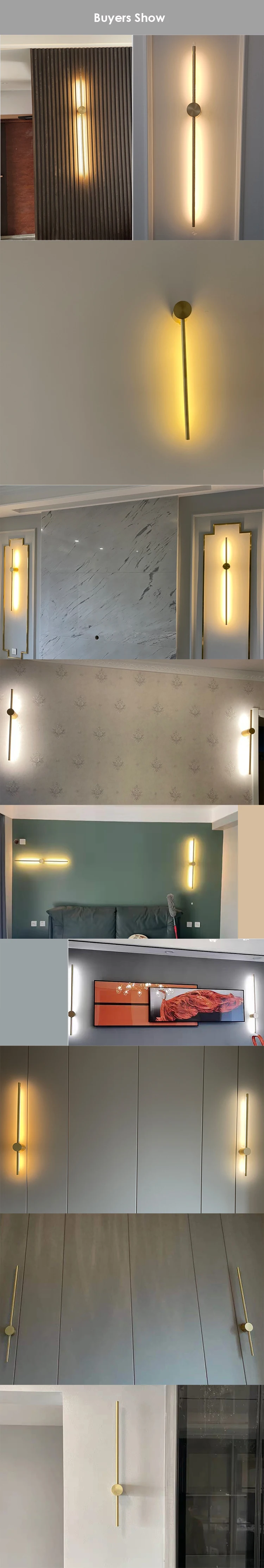 Modern salon metal art long strip luxurious wall light indoor led mirror front lamp for bedside
