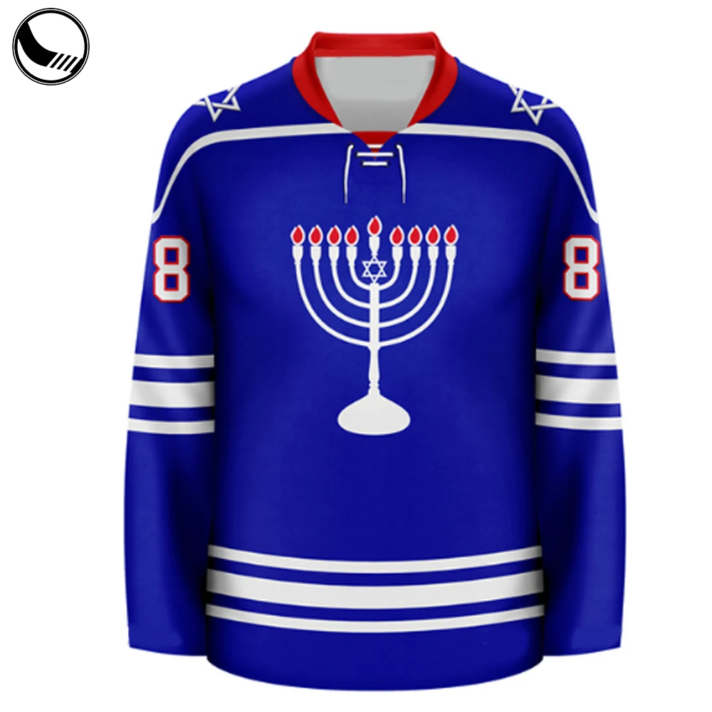 Lace up Oem Cut and Sew Youth Cheap Custom logo Embroidery Christmas Elf Custom Hockey Jerseys