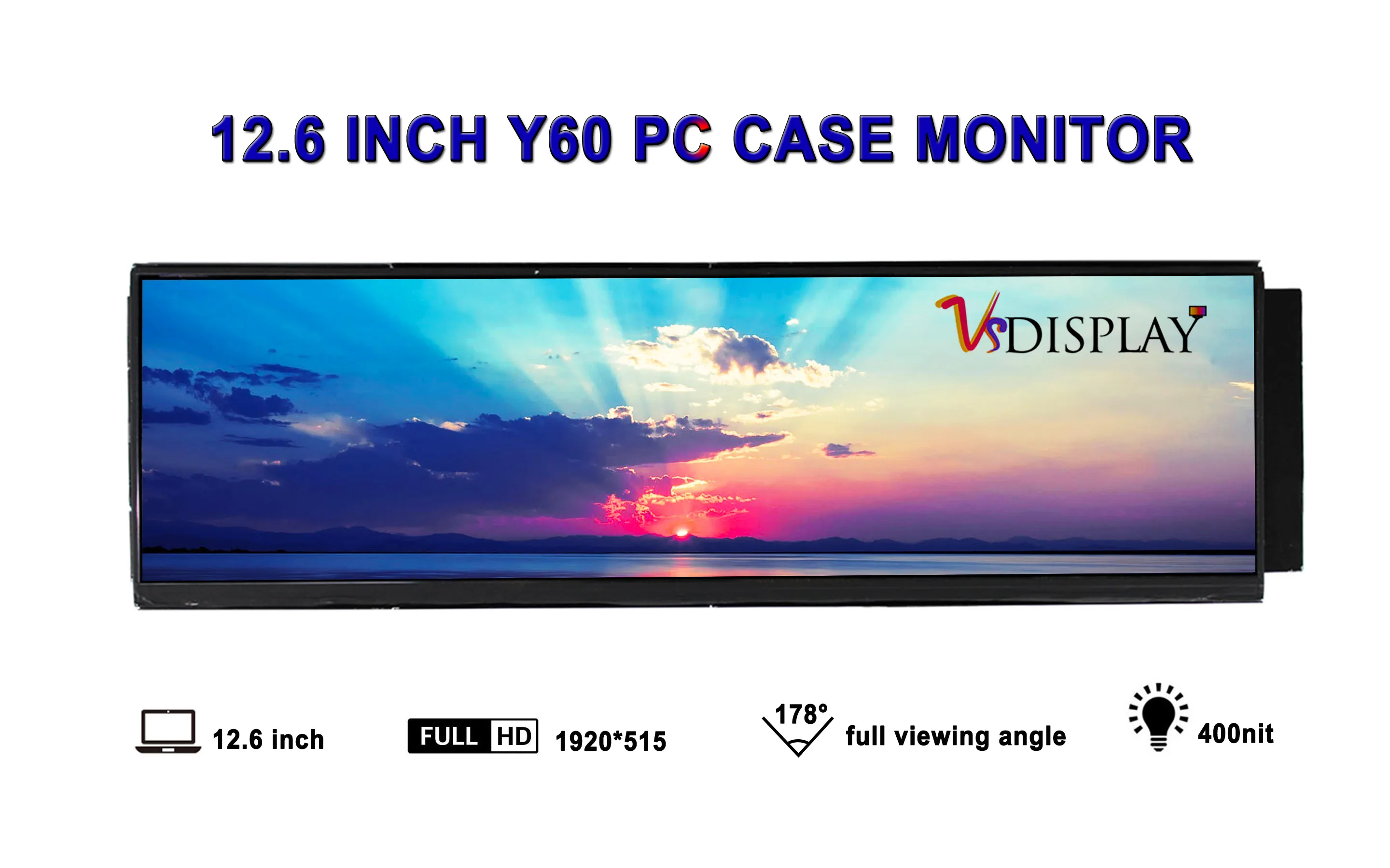 VSDISPLAY 12.6インチ IPS 細長液晶 ディスプレイ 解像度1920