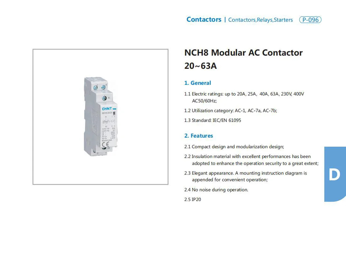Contattore Modulare Chint NCH8 – 4 Poli, 40A, 230V AC, Compatto E Silenzioso Per Quadri Elettrici