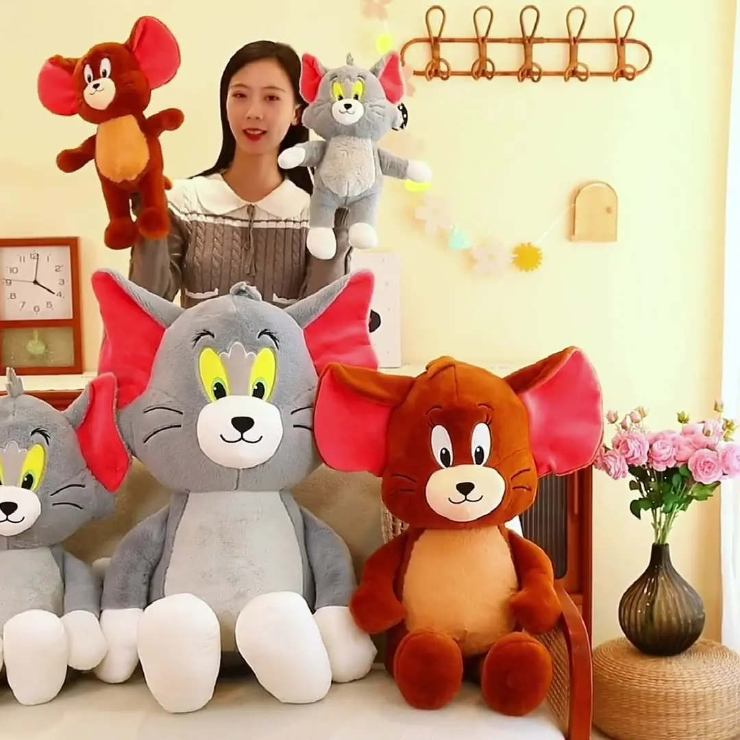 Simulation Tom Cat and Jerry Mouse Dolls Tom and Jerry Series Dolls  PP Cotton Filled Plush Toys Children's Anime Pillows