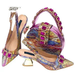 2026 High Quality Italian Wedding Bag Set Rhinestone Small Orders African Style Bridal Open Toe Heel Shoes for Ladies Guangzhou