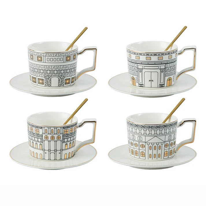 Luxury Ceramic Coffee Cup European Building Cup And Saucer Set Office ...