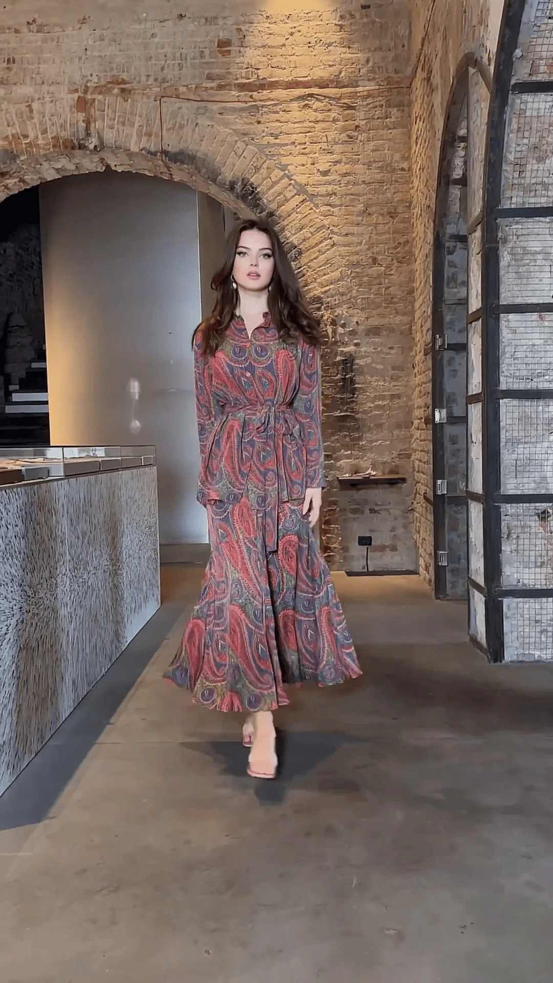 Grey Boho Skirt Suits Women Floral Print Tops And Skirt Suit Two