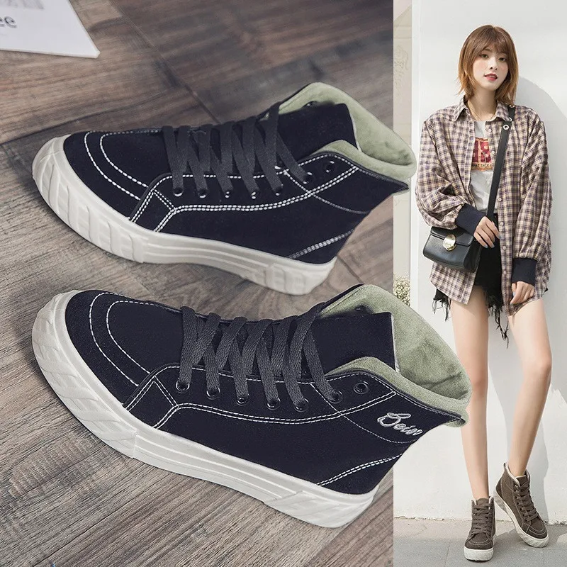 Хлопковая женская бархатная Спортивная Толстая теплая Студенческая Повседневная дикая осенне-зимняя обувь для скейтборда