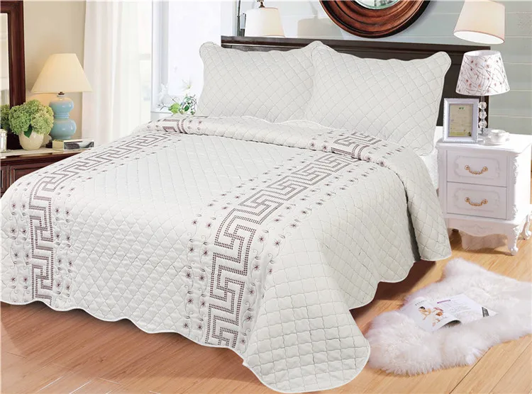 3 Piece Quilted Bedspread Throw Single Double King Size Comforter Set Osca White 