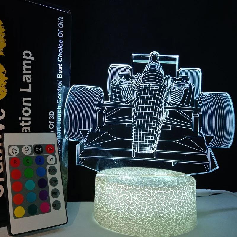 7 COLOR TOUCH SWITCH USB 3D Lamp F1 Racing Car LED Night Light US 