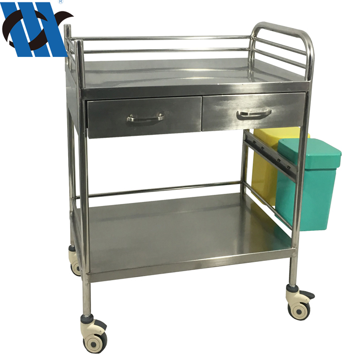 BDT216  Hospital Stainless Steel Crash Cart Medical Nursing Treatment Trolley With Wheels Medical Trolley