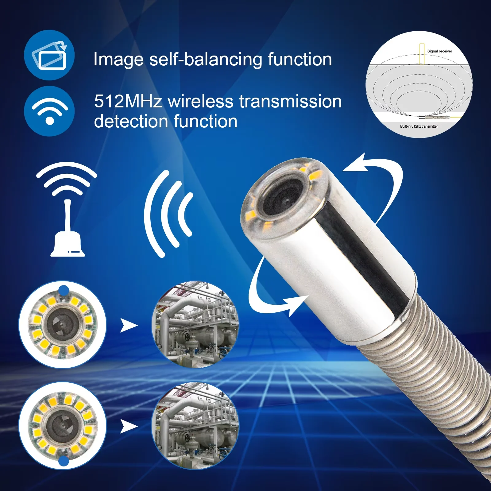 Sewer Camera 512Hz Sonde&Self-Leveling 7inch HD Screen DVR 16GB Drain Camera Waterproof IP68 Endoscope Pipe Inspect Camera