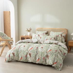 Breathable Linen Duvet Cover Set 3D Printed Botanical Bed Sheet Quilt Cover Bedding Set