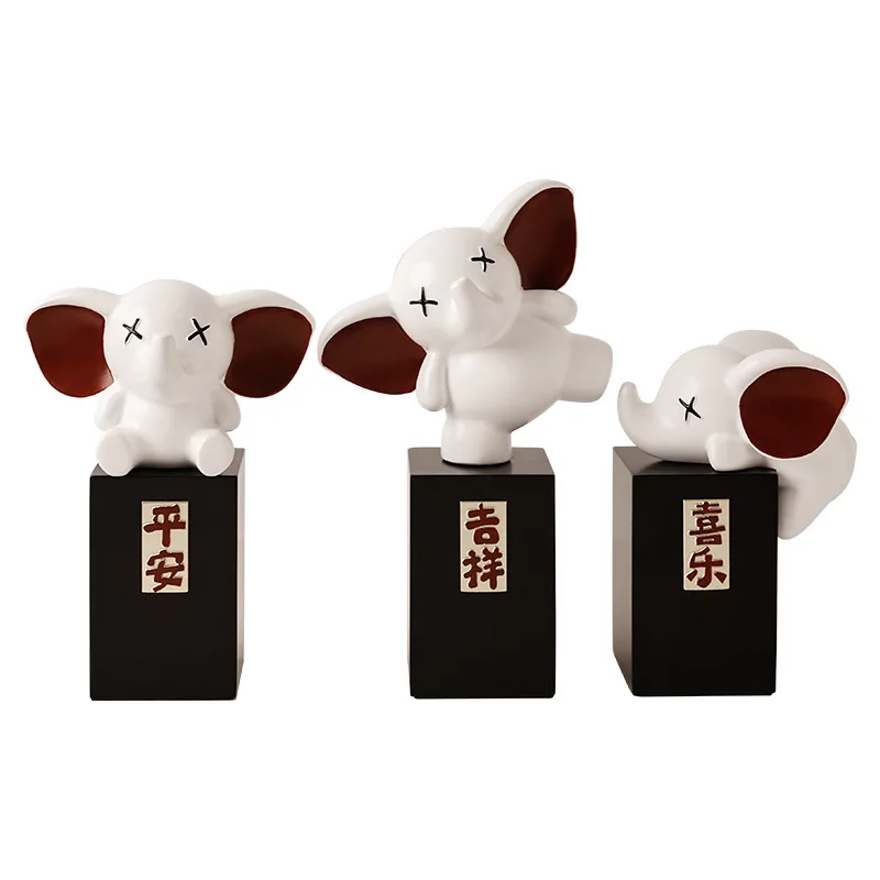 Two Cute Elephant Figurines Good Luck Symbols Modern Minimalist Home Decor Living Room Entryway Tabletop Ornament Set