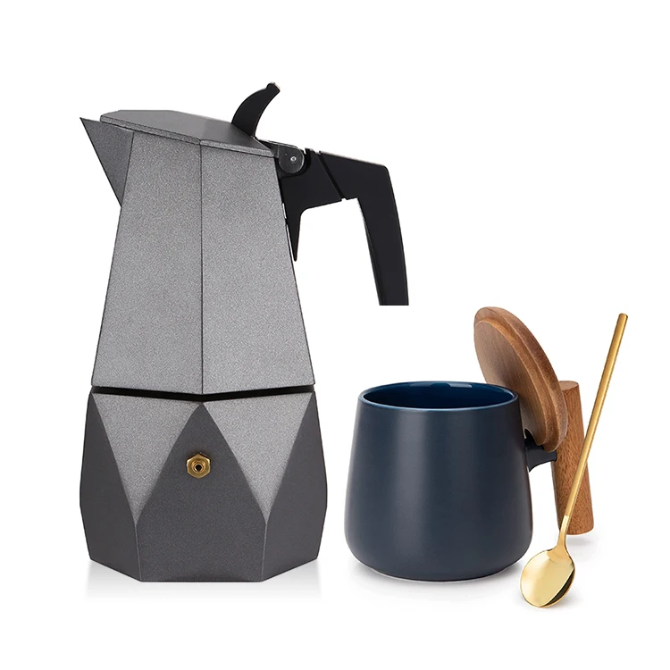 Manual Stovetop Coffee Maker 4 Cups Diamond Shape Metal Aluminum Moka Pot  for Europe
