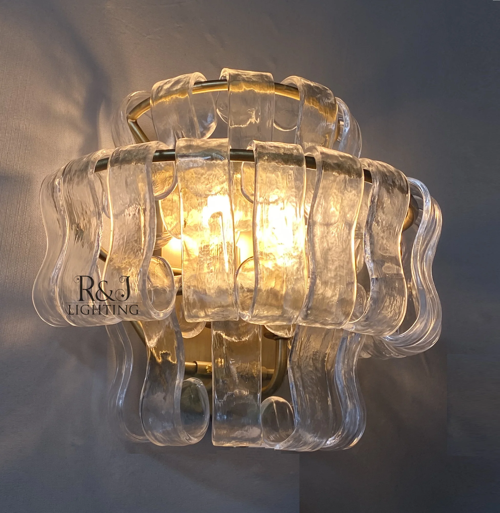 Custom Post-modern High Ceiling Brass Lantern Hotel Lobby Living Room Restaurant Oval Italian Murano Glass Chandelier