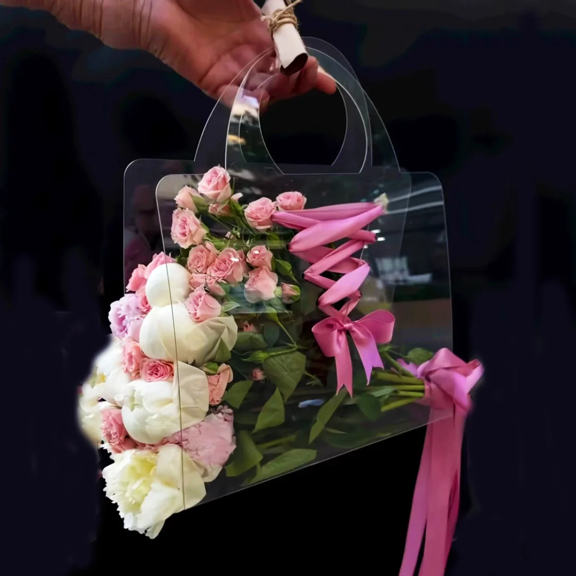 Custom Logo PVC Thickened Flower Floral Handbag Clear Transparent