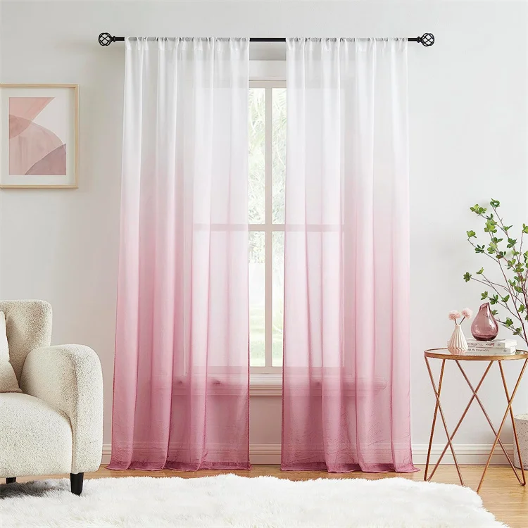 Custom Gradient Color Voile Fabric Sheer Curtains for Living Room Bedroom