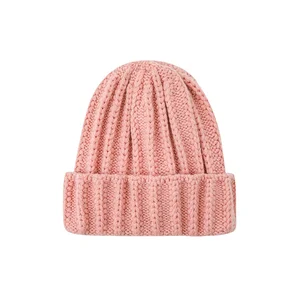 S0575 Korean Style Kids Beanie Cotton Yarn Children Dobby Plain Beanie Knitted Kids Fashion Hat  for Winter