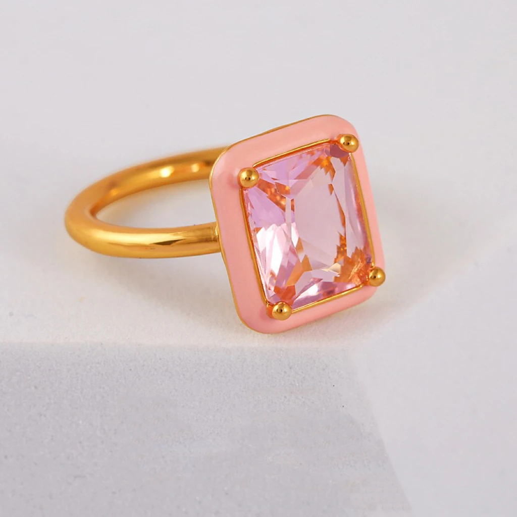 product fashion simple jewelry 2024 hot designer gold plated colored crystal diamond ring for women-7