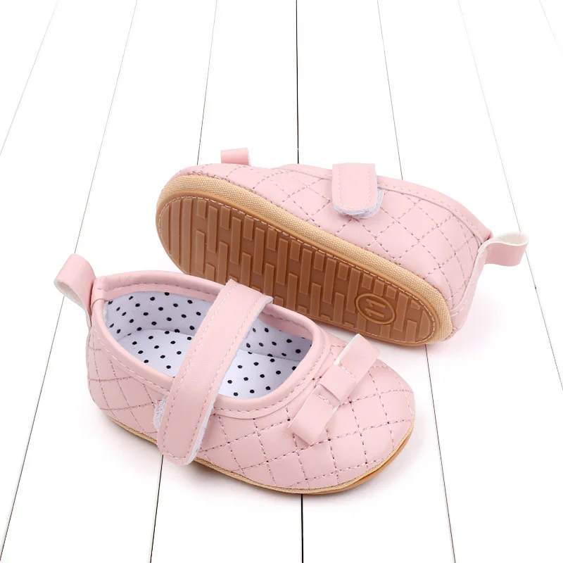 Spring & Summer Solid Color Plaid Bow Non-slip Soft-soled Baby Shoes for Girls supplier