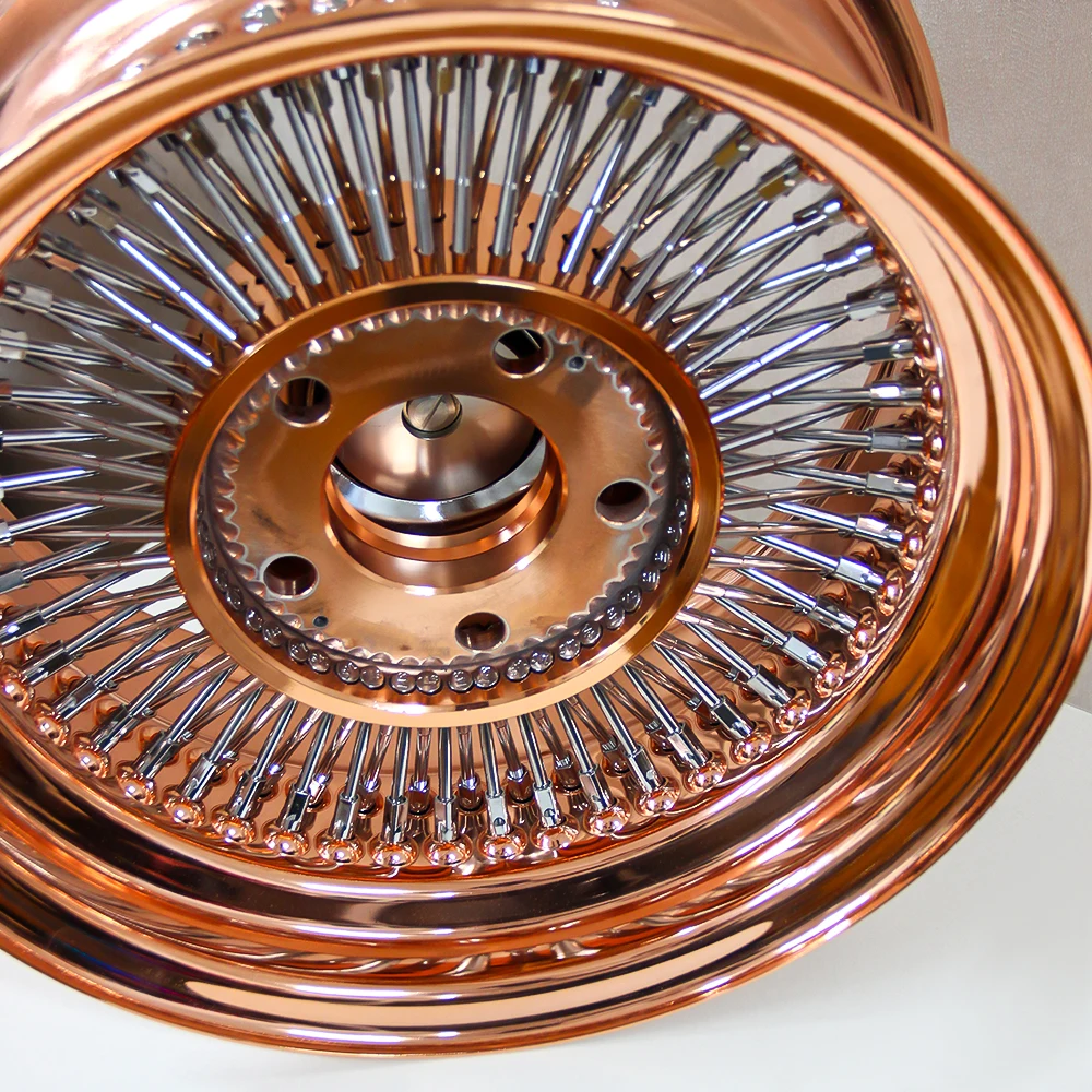 Jiangzao 13-26 Inch Rose Gold Chrome Wire Spoke Wheels 5x112