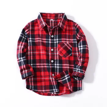 2024 Korean Casual Pure Cotton Plaid Shirt Kids Boy Clothes Autumn Children Clothing Wholesale
