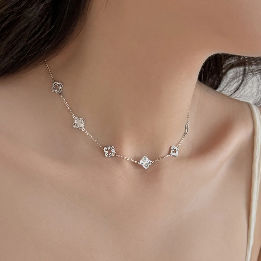 KAKODIY new launch design chain buckle 925 Sterling Silver 5A cubic zirconia laser four-leaf clover lucky pendant women's necklace detail 8