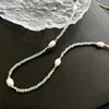 02-b11 Gold titanium steel natural green necklace