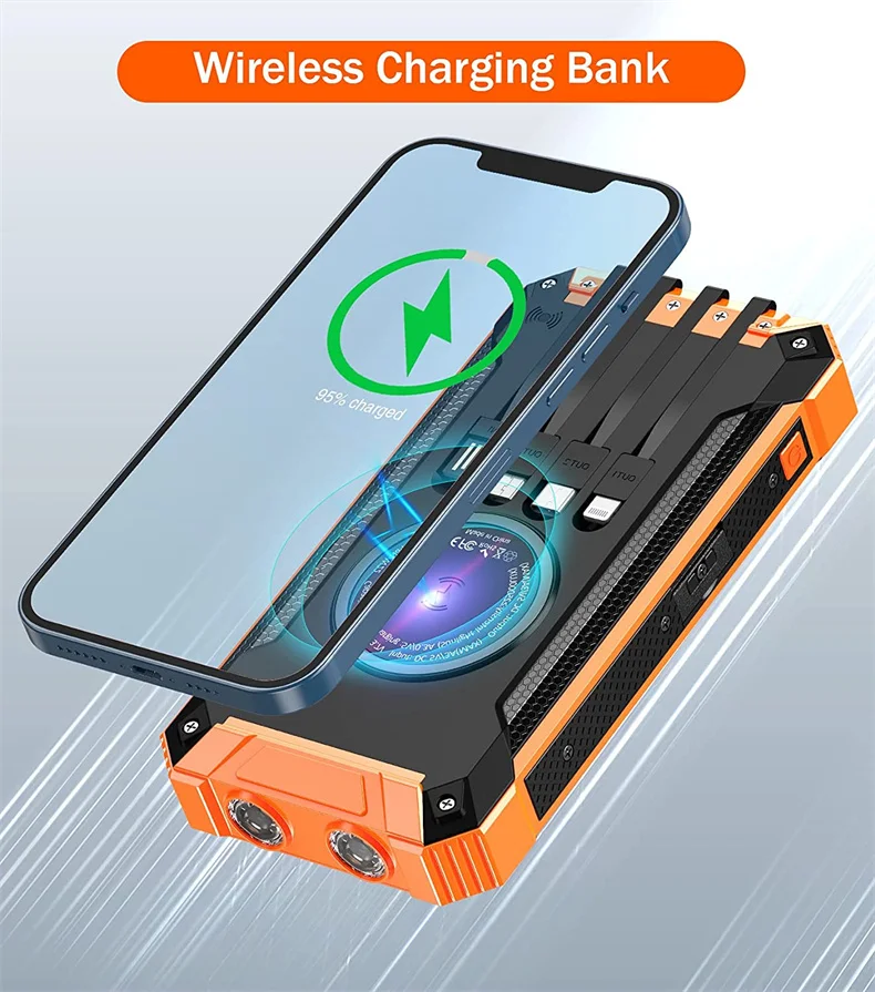 OEM Logo Portable Solar Fast Charger Dual USB External Backup Battery Waterproof Wireless Modem LED Light Logo High Capacity MAH