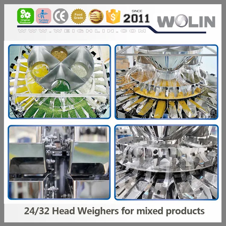 High Speed Mixed Nuts Snack 24 32 Head Multihead Dosing Weigher Mixing Nuts Weighing Packing Machine