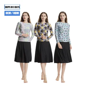 Custom Middle East Southeast Asia Swimwear Conservative Three-piece Irregular Pattern Burkinis Anti-UV Front Logo Head Cap