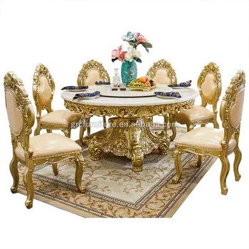 Luxury gold dining table luxury round dining table European house long table chairs
