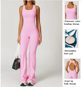 Elegant One-Piece Backless Hip Lift Bodysuit Pleated Micro-Flared Sports & Dance Yoga Jumpsuit with Beautiful Design