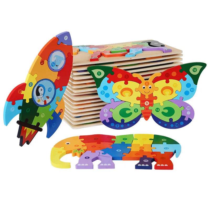 Montessori Children 3D Cartoon Dinosaur Animal Jigsaw Puzzles Board ...