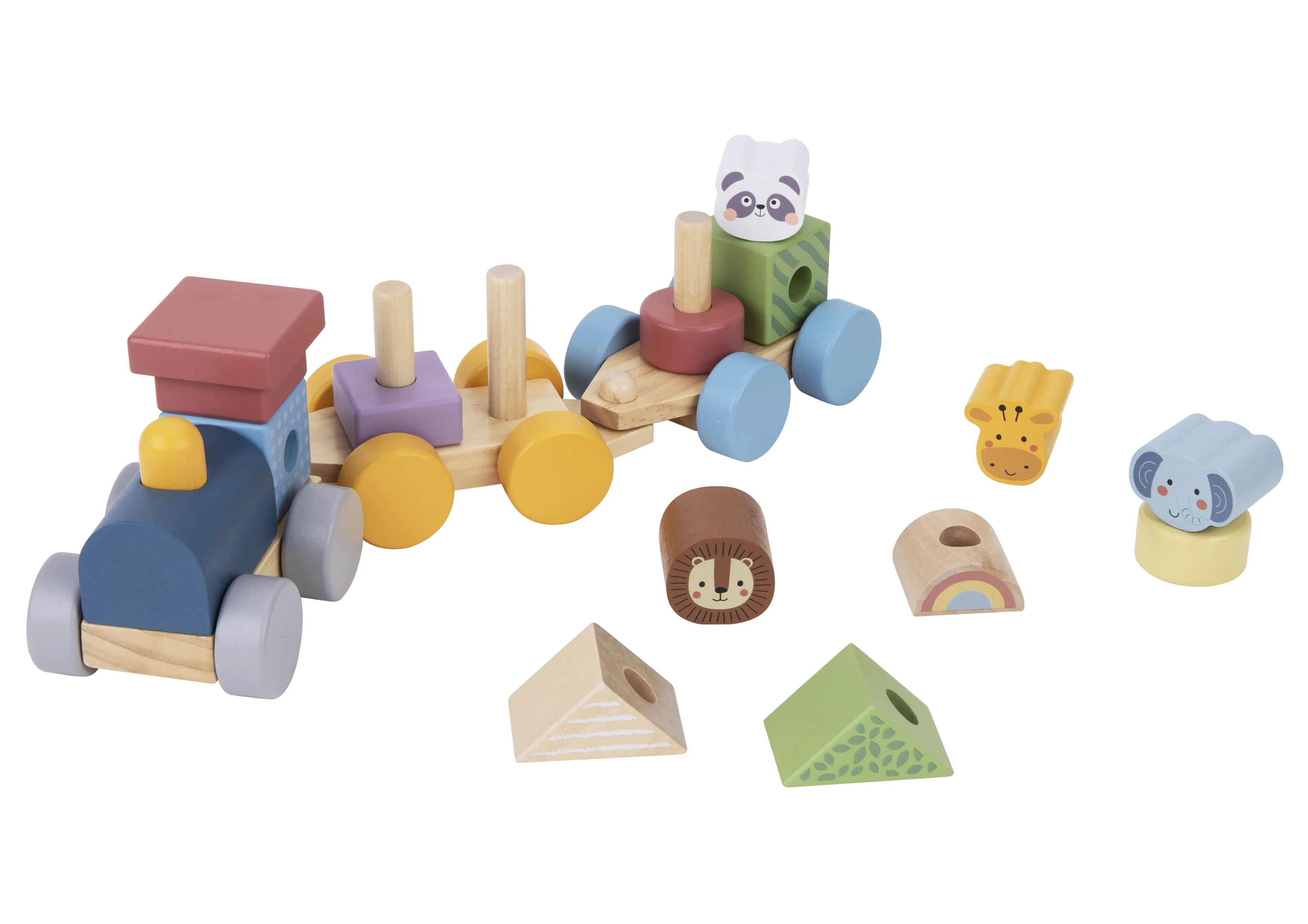Three-section Train Building Block Toy Children's Color Animal Shape Cognition Wooden Drag Educational Toy Numberblocks