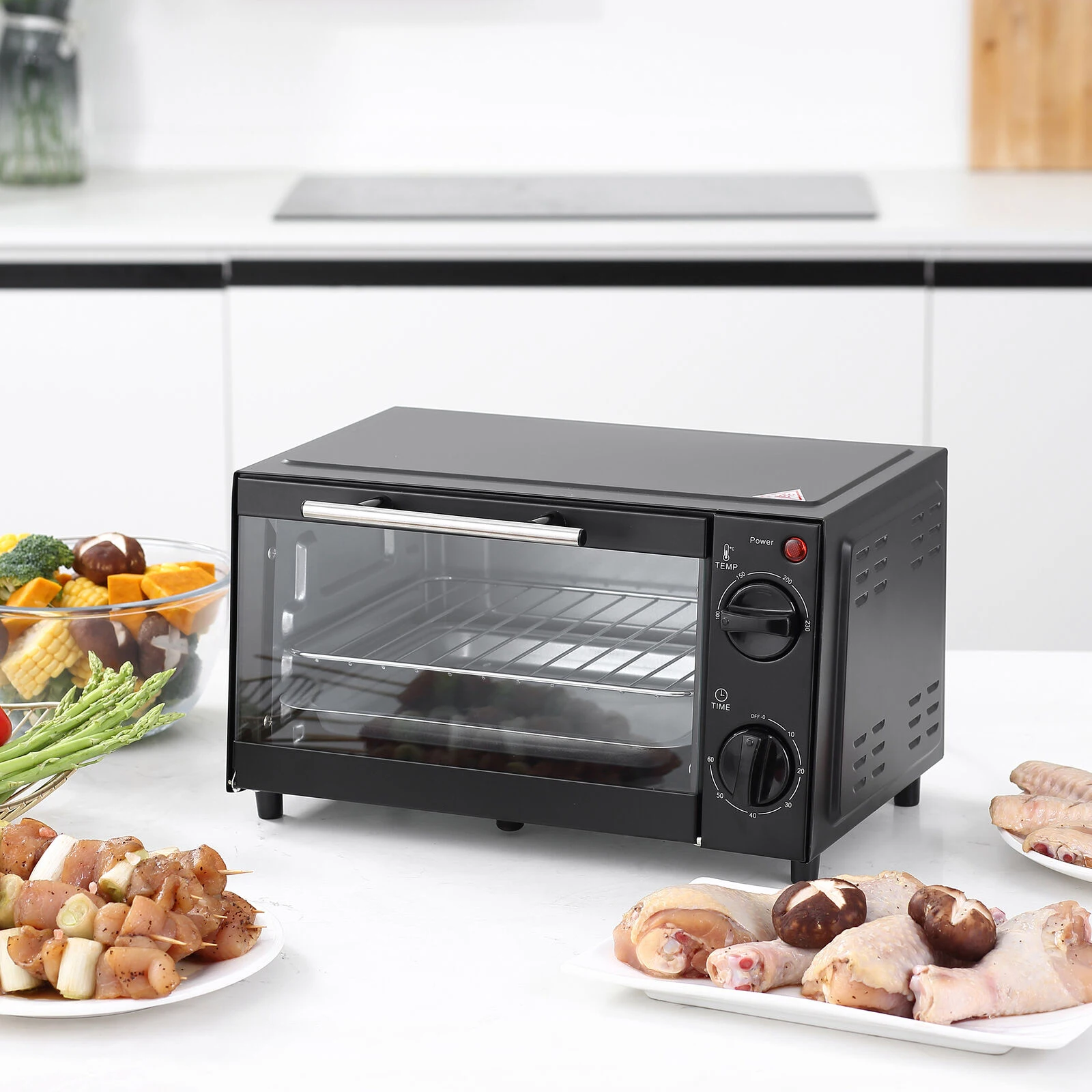ZEDARO 9L Mini Oven 800W Small Electric Oven for Dorm Office 8 Cookies Pasta Small Toaster Oven with Bakeware Stainless Steel Mint Green Hap ZEDARO Electric Oven Mini, Table Top Cooker with Hob and Grill