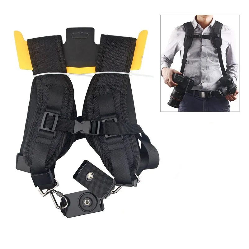 Пользовательский Регулируемый быстросъемный ремень с двойным плечевым ремнем для шеи неопреновый ремень для камеры черный ремень для 2 камер