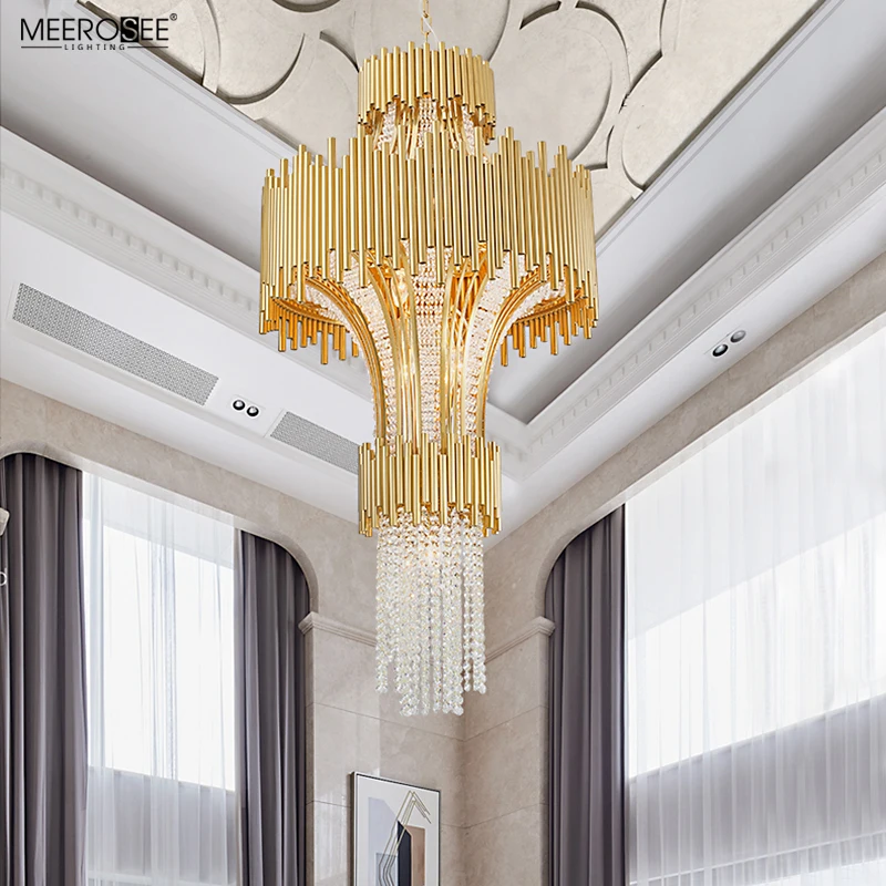 Meerosee Crystal Lamp in Grand Luxury Hotel Hall Lobby Chandelier Modern Uplight Glass Chandelier Lamp MD86802