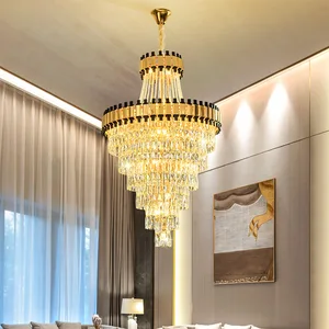 JACKSUN Indoor Pendant Lighting Black with Big Gold Silver Pendant Lights Decorations Luxury Modern LED Crystal Chandelier