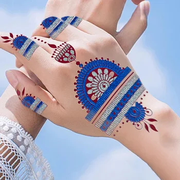 Popular Long-lasting Waterproof Blue Silver Sexy Henna Tattoo Paste Wedding Party Holiday Temporary Body Art Hand Arm Stickers