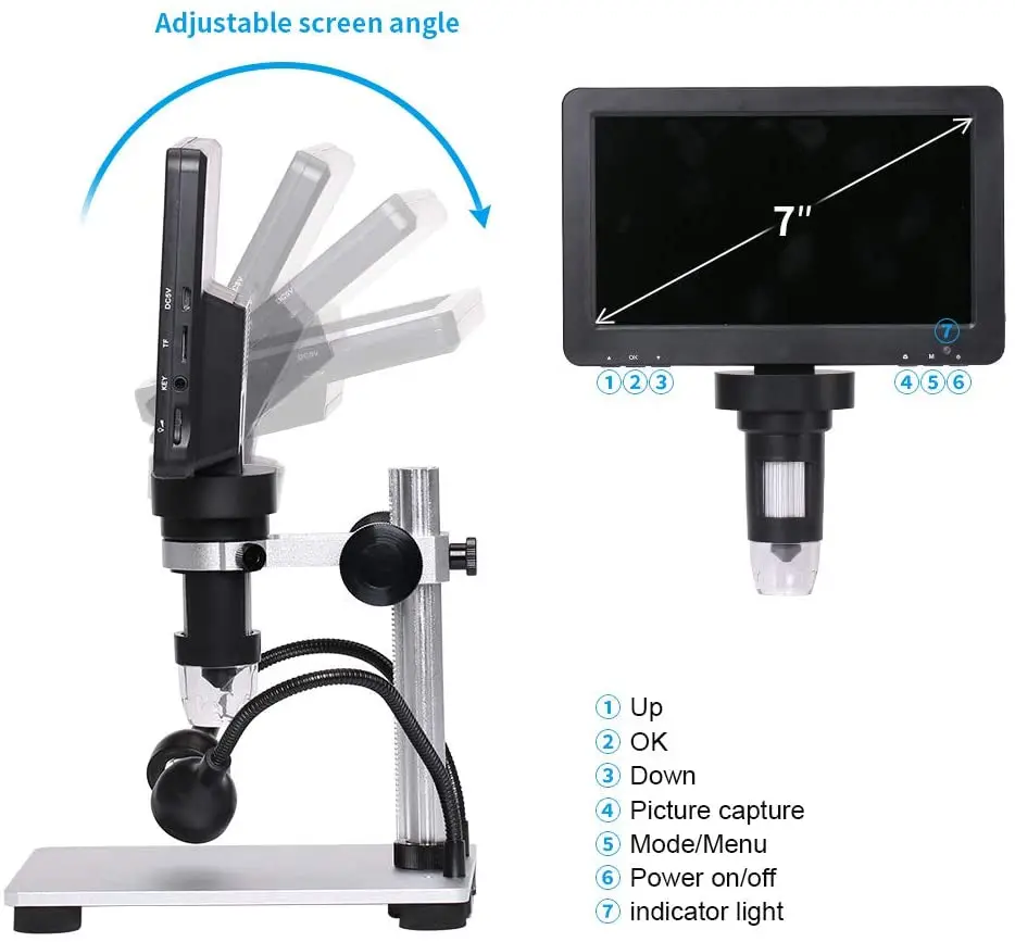 7 inch Coin Microscope, Elikliv 1080P LCD Digital Microscope with Wired  Remote,1200X Magnification Handheld Microscope with Video Recorder for Coin  Outdoor Observation PCB Repair 